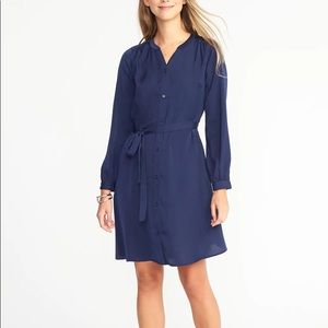 Old Navy blue button down shirt dress w/ tie